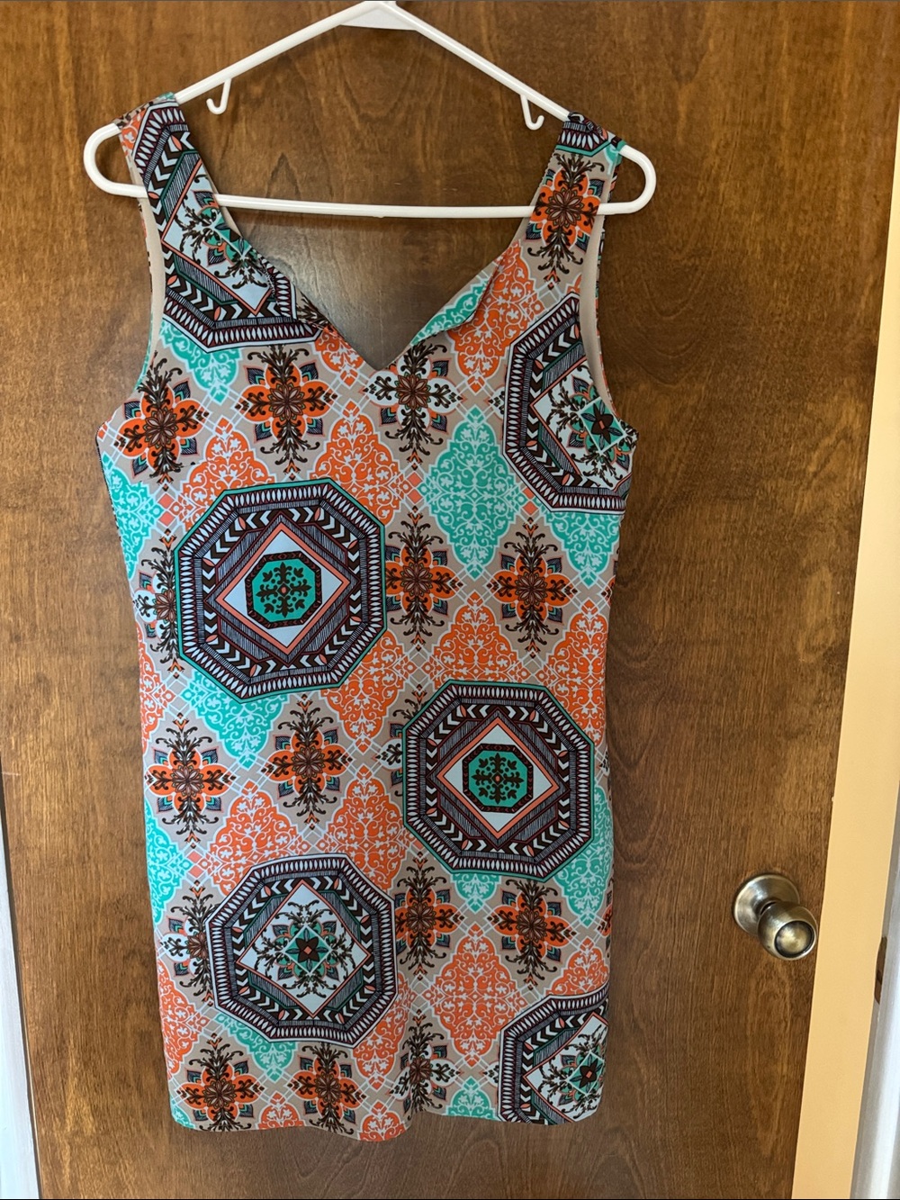 Pink Owl Teal & Orange Geometric Mini Dress